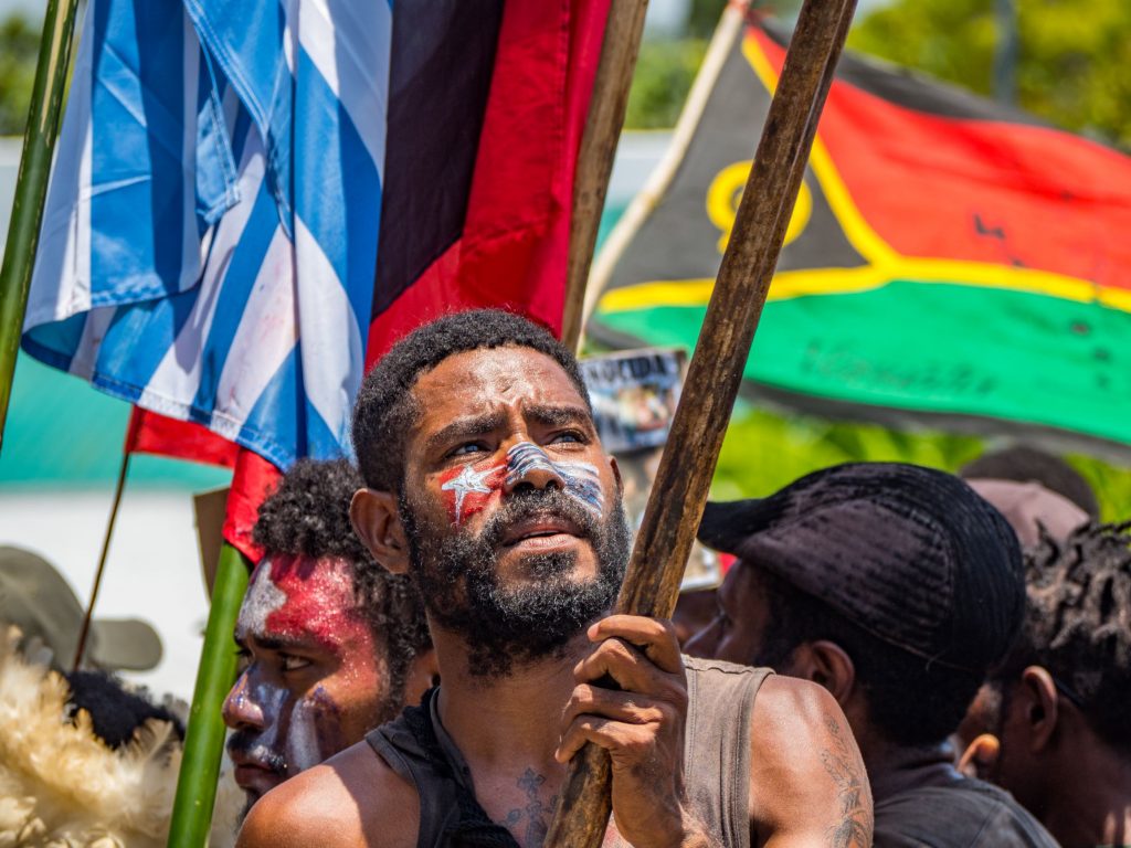 West Papuan protesting against Indonesian government. Protesting for independence from Indonesia. Free West Papua