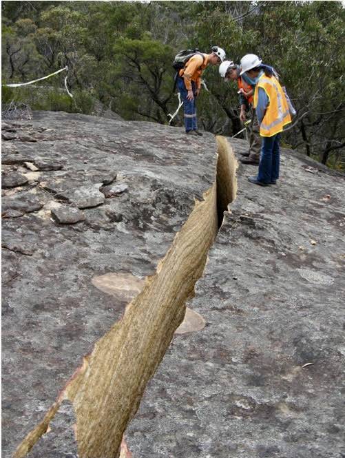 Georges River Environmental Alliance said this rock fracture was caused by mining subsidence, within the existing mining operation of Dendrobium, within the Avon-Cordeaux Dam catchment. Photo credit: Julie Sheppard