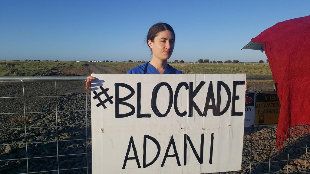 Sarah Ellyard at the frontline of a Stop Adani protest in Queensland in 2017