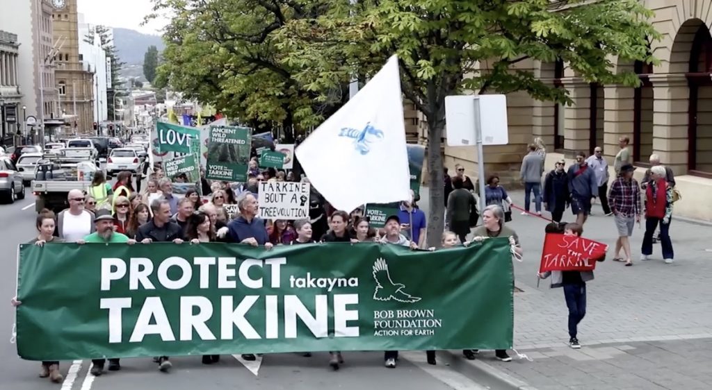 Protect the Tarkine forests from logging, Bob Brown Foundation protest in Hobart, Tasmania, with Bob Brown