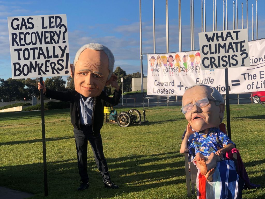 SCOMO and Turnbull puppets on Parliament lawn