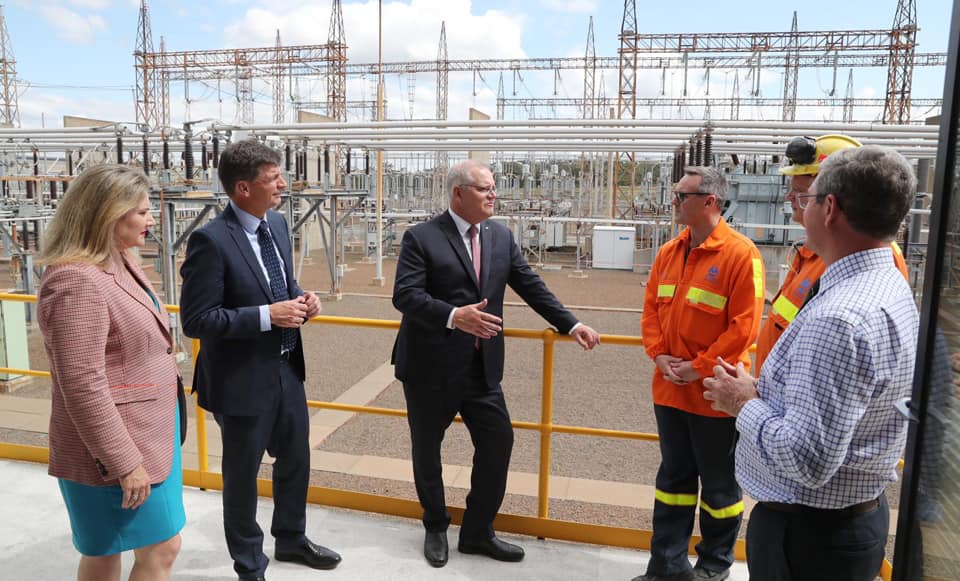 Prime Minister Scott Morrison, Industry, Energy and Emission Reduction Minister Angus Taylor and Senator Hollie Hughes promoting their gas-led recovery at the Tomago Aluminium Smelter