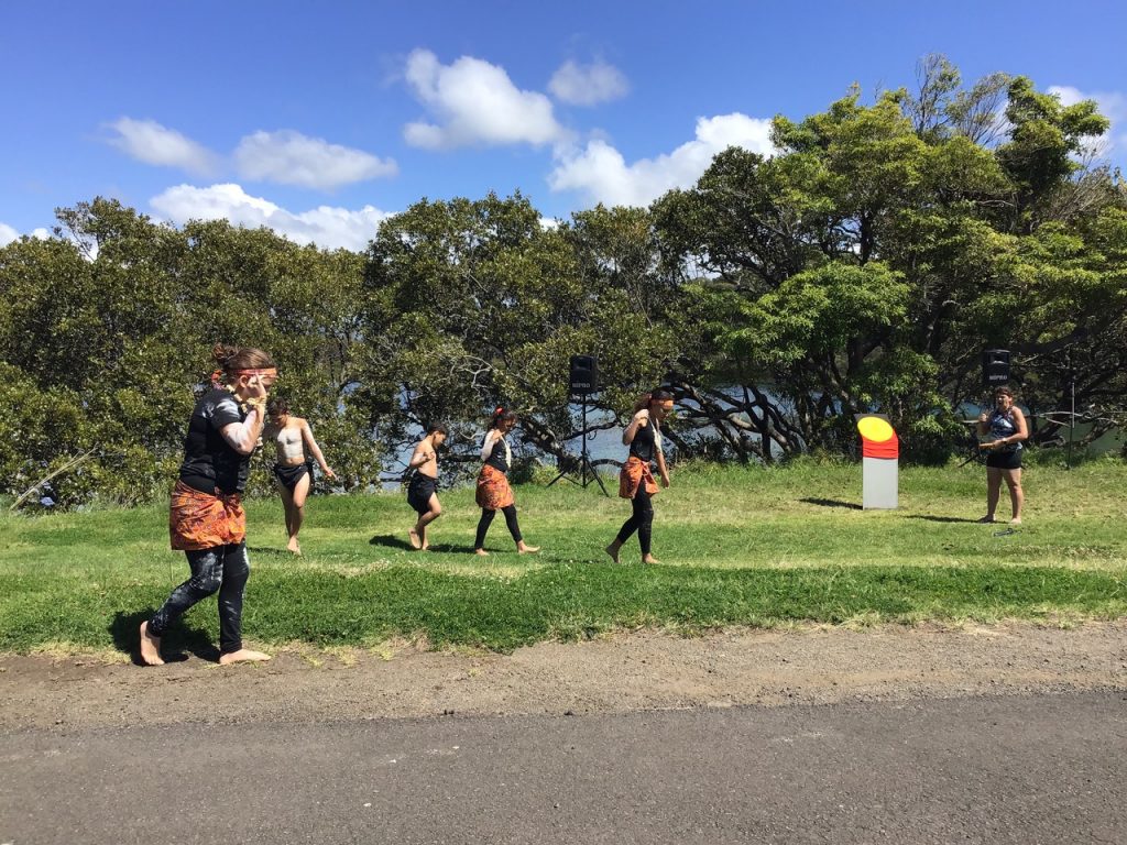 Aboriginal dancers performing during Kiama Council acknowledgement on the bicentenary of the Minnamurra Massacre on 01/10/2018