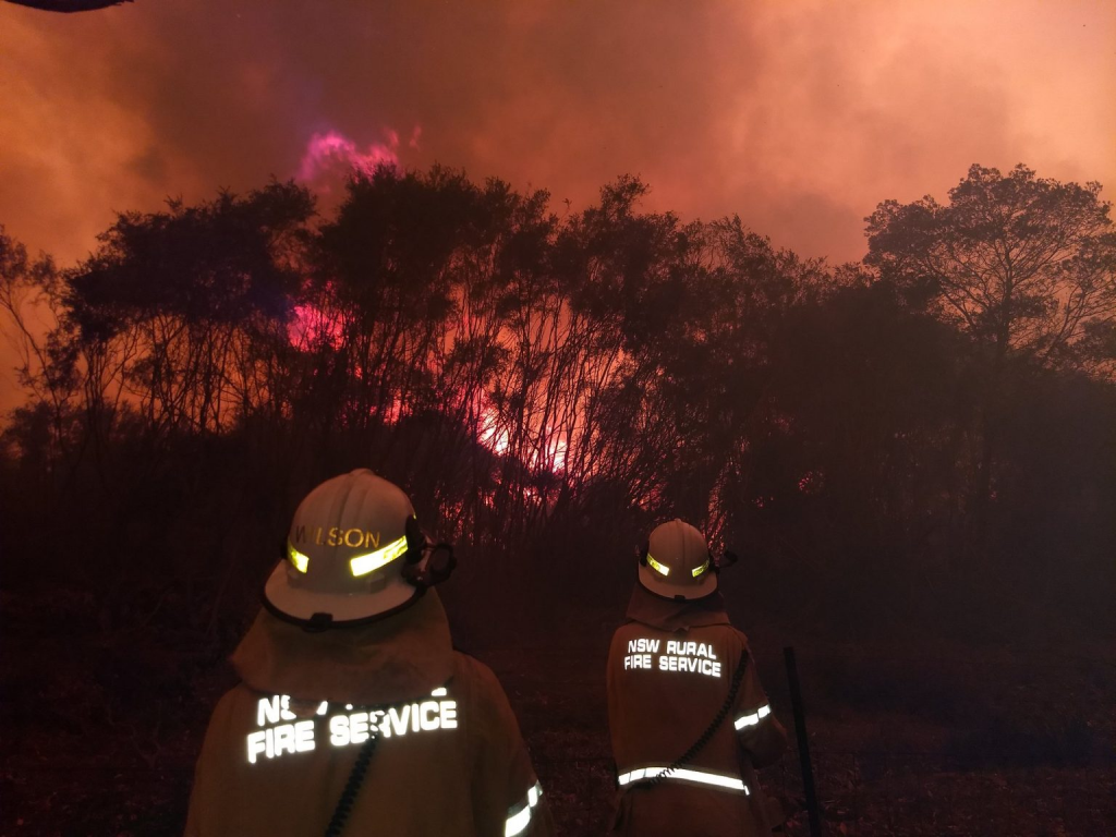 NSW Rural Fire Service volunteers fighting the Currawong mega fires of 2019/2020 that devastated the forests, villages, farms, bushlands and native animals of the south coast of NSW