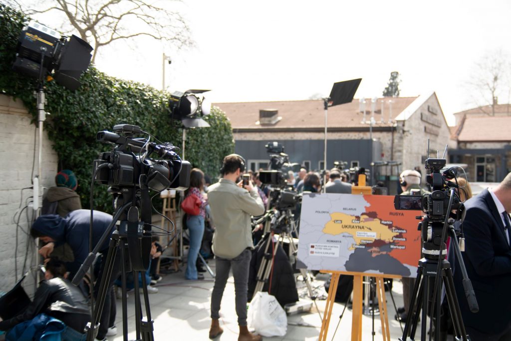 Journalists gathered in Istanbul ahead of talks between Ukrainian and Russian delegations over a potential peace deal, March 2022. There was hope that these talks might change the course of the war but unfortunately they did not result in any real commitments to end the war.